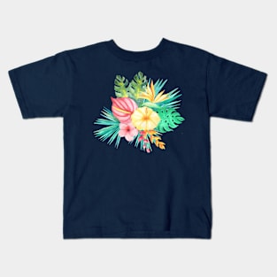 Tropical Flowers Floral Bouquet Yellow Pink Kids T-Shirt